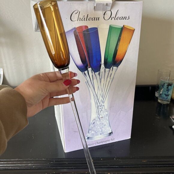CHATEAU ORLEANS  CHAMPAGNE FLUTES  SET OF 6  17 1/4"  AND ICE BOUL CHILLER   NEW - Picture 5 of 8